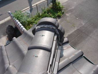 鬼瓦部分の漆喰の劣化