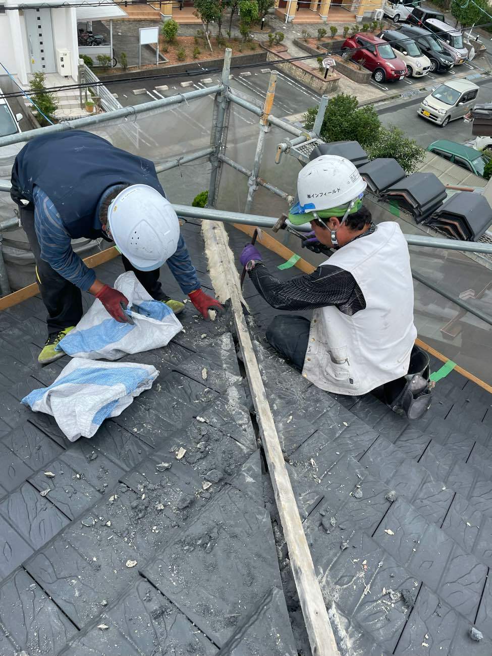 はつった漆喰の回収