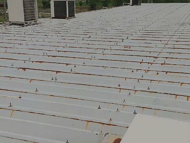 工場の守り調査で折板屋根の本体やボルトにサビを確認