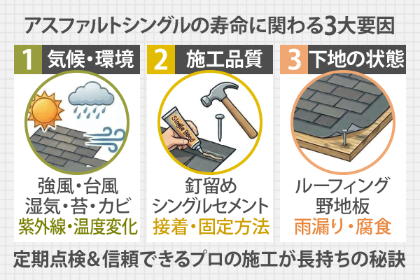 ①気候・環境、②施工品質、③下地の状態